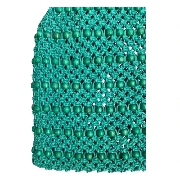 Beaded Purse Teal Large Circle Handles NWOT Macrame - Picture 2 of 7